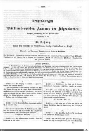 144. Sitzung, Stuttgart, 25.2.1886