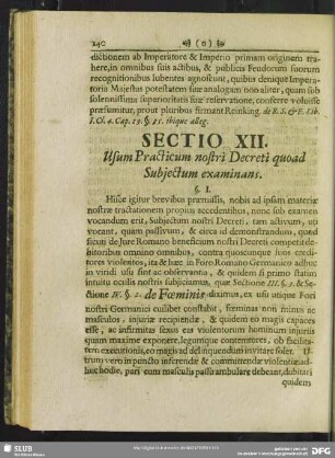Sectio XII. Usum Practicum nostri Decreti quoad Subiectum examinans