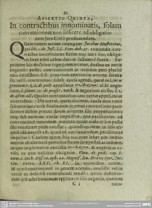 Assertio Quinta, In contractibus innominatis, solam conventionem non sufficere ad obligationem Jure Civili producendam