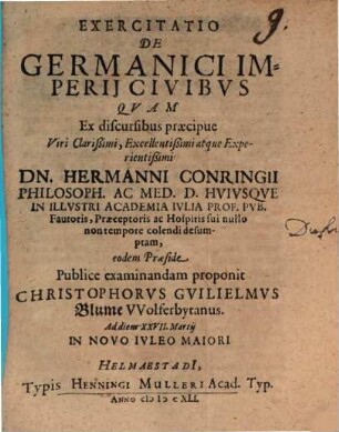 Exercitatio De Germanici Imperii Civibus