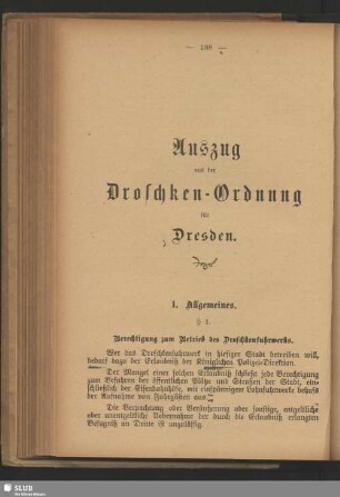 Auszug aus der Droschken-Ordnung für Dresden