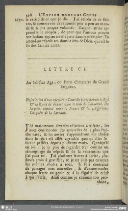 Lettre CI [i.e. CII]. An Selictar Aga , ou Porte Cimeterre dn Grand Seigneur