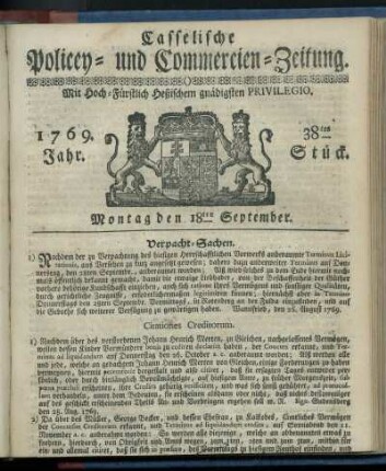 38tes Stueck, Montag den 18ten September 1769