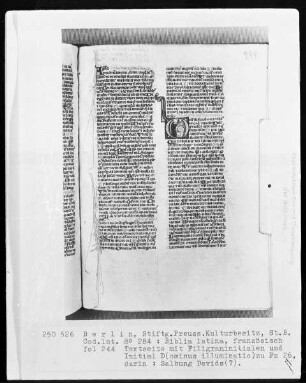 Biblia latina — Initiale D (ominus illuminatio), darin Salbung Davids?, Folio 244recto