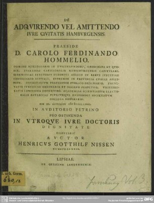 De Adquirendo Vel Amittendo Iure Civitatis Hamburgensis