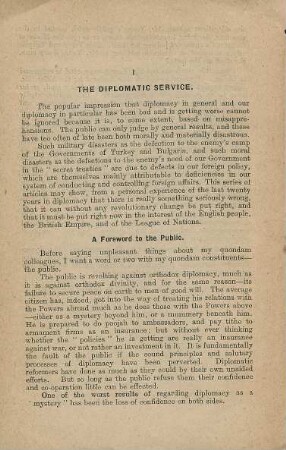 I. The diplomatic service