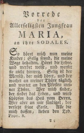 Vorrede der Allerseligsten Jungfrau Maria, an ihre Sodales.