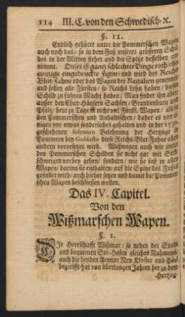 Das IV. Capitel. Von den Wißmarschen Wapen