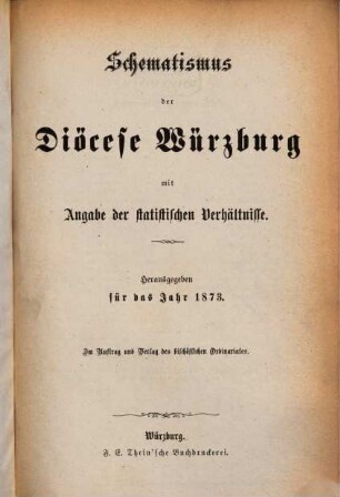 Schematismus der Diözese Würzburg. 1873