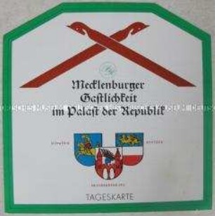 Speisekarte zu den Tagen der Gastronomie Mecklenburgs im Palast der Republik