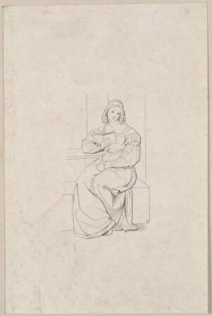Bibelleserin (Sitzende junge Frau mit Buch, nachdenklich aufblickend)