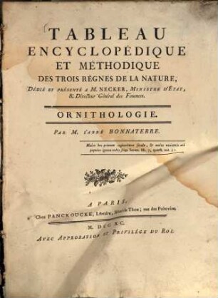 Encyclopédie méthodique, ou par ordre de matières : Par une société de gens de lettres, de savans et d'artistes, 132. Tableau encyclopédique: Ornithologie