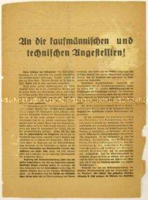 Flugblatt des Wahlausschusses kommunistischer Angestellter gegen das Betriebsrätegesetz und Aufruf zur Reichstagswahl 1920