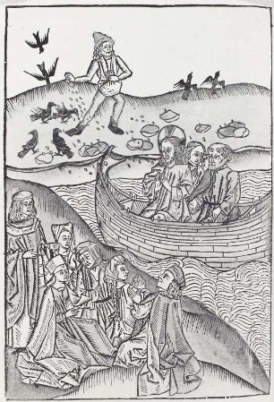 Ludolphus de Saxonia, Meditationes vitae Jesu Christi: Das Gleichnis vom Sämann, Blatt v 5 b : Gleichnis vom Sämann, Holzschnitt, 1488