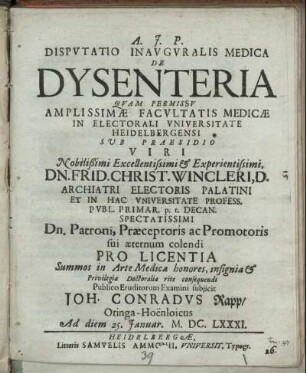Disputatio Inauguralis Medica De Dysenteria