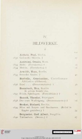 IV. Bildwerke