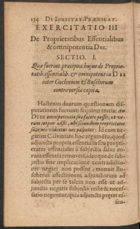 Exercitatio III De Proprietatibus Essentialibus & omnipotentia Dei.