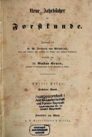Neue Jahrbücher der Forstkunde. 6. 1857