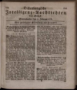 VIII. Stück. Sonnabends: den 21. Februar 1778.