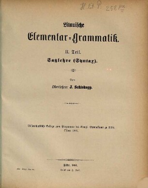Programm des Königlichen Gymnasiums zu Tilsit : Ostern ... 1880/81