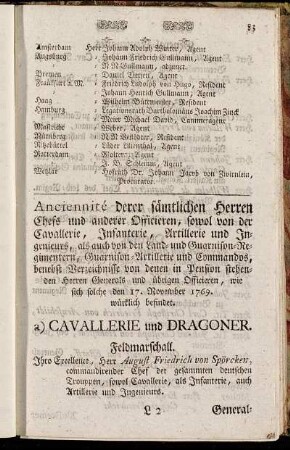 Anciennté derer sämtlichen Herren Chefs und anderer Officieren,[...]