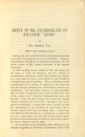 Reply to Mr. Chamberlain on japanese "bases". By Wm. Imbrie, D.D.