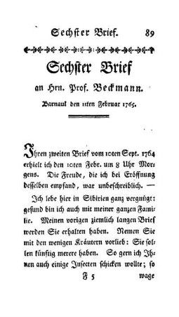 Sechster Brief an Hrn. Prof. Beckmann.