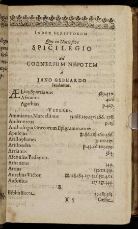 Index Scriptorum Qui in Notis sive Spicilegio ad Cornelium Nepotem a Jano Gebhardo laudantur