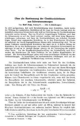 Über die Bestimmung der Geoidundulationen aus Schweremessungen