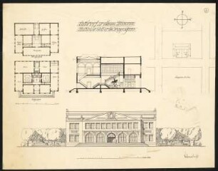 Museum: Lageplan, Grundrisse, Ansicht und Schnitt