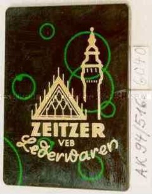 Taschenspiegel mit Werbeaufdruck "VEB ZEITZER Lederwaren"