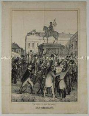 Barrikade in Wien nach Erstürmung des Zeughauses am 7. Oktober 1848