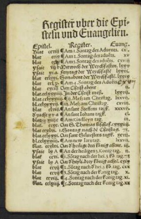 Register uber die Episteln und Evangelien.