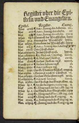 Register uber die Episteln und Evangelien.