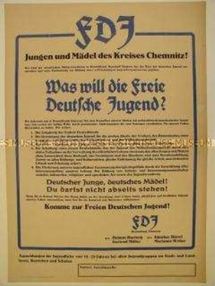 Maueranschlag der FDJ Chemnitz zu den Zielen der Freien Deutschen Jugend
