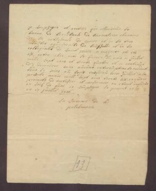 Zeugnis über Franz Lothar von Breidbachs zu Bürresheim Aufenthalt in Löwen.