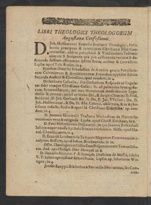 Libri Theologici Theologorum Augustanae Confeßionis.