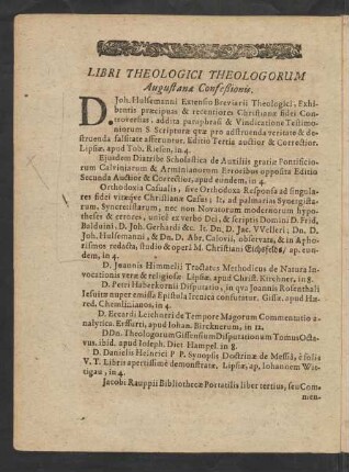 Libri Theologici Theologorum Augustanae Confeßionis.