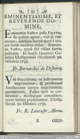 Eminentissime, Et Reverende Domine