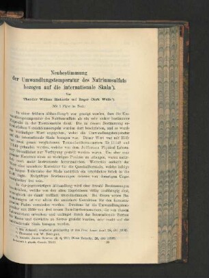 Neubestimmung der Umwandlungstemperatur des Natriumsulfats bezogen auf die internationale Skala.