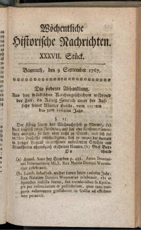 XXXVII. Stück. Bayreuth, den 9 September 1767.