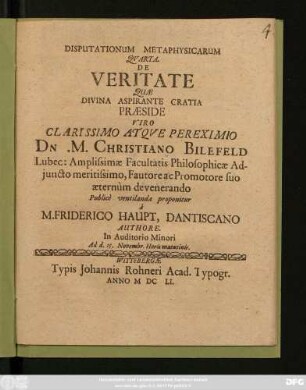 Disputationum Metaphysicarum Quarta De Veritate