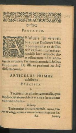 Articulus Primus exhibens Praecepta.