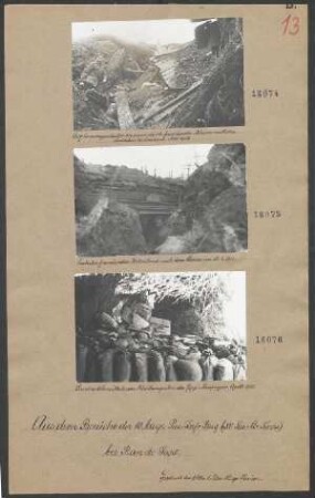 Sandsackbarrikade im Schützengraben der "Sepp Kompagnie" April 1915
