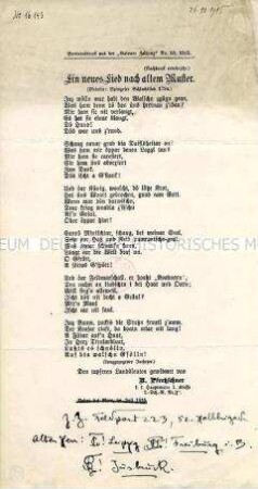Flugblatt mit patriotischem Liedtext