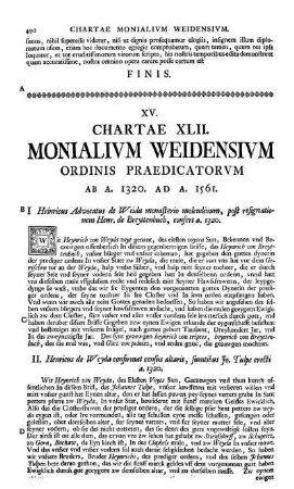 XV. Chartae XLII. Monialium Weidensium Ordinis Praedicatorum ab A. 1320. ad A. 1561.