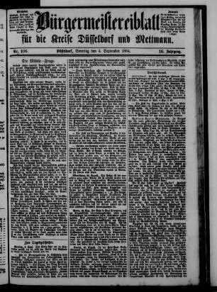 Bürgermeistereiblatt für die Kreise Düsseldorf und Mettmann. 1862-1871