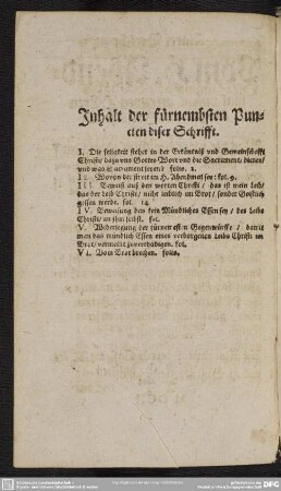 Inhalt der fürnembsten Puncten diser Schrifft
