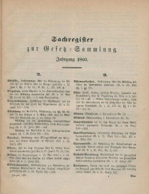 Sachregister zur Gesetz-Sammlung. Jahrgang 1860