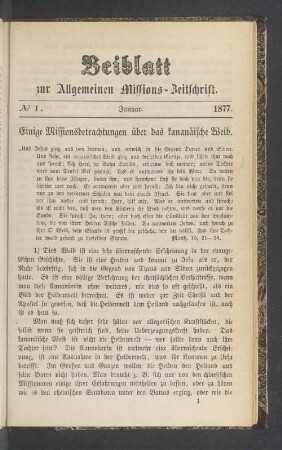 Beiblatt No 1. Januar 1877